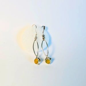 Silver Earring Yellow Semi-precious Gemstone